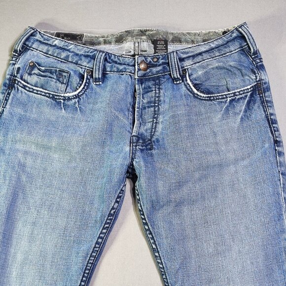 Buffalo jeans Six authentic men's size 31x32 hard washed blue frayed distressed - Picture 2 of 14